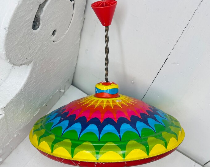 Vintage Push and Spin Toy, Vintage Large Tin Topper Etsy