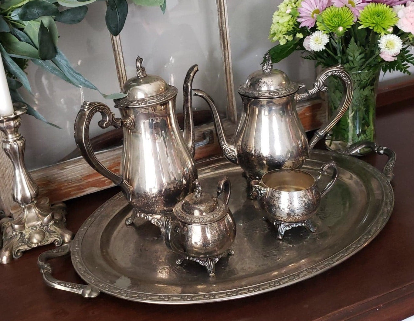 Vintage Oneida Silver Plated Tea Set Antique Oneida Silver Etsy