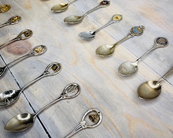 Vintage Souvenir Teaspoon Collection, Sold Separately, Vintage Silver Tone, Vintage Tourist Travel Keepsake, Vintage Souvenir Teaspoon