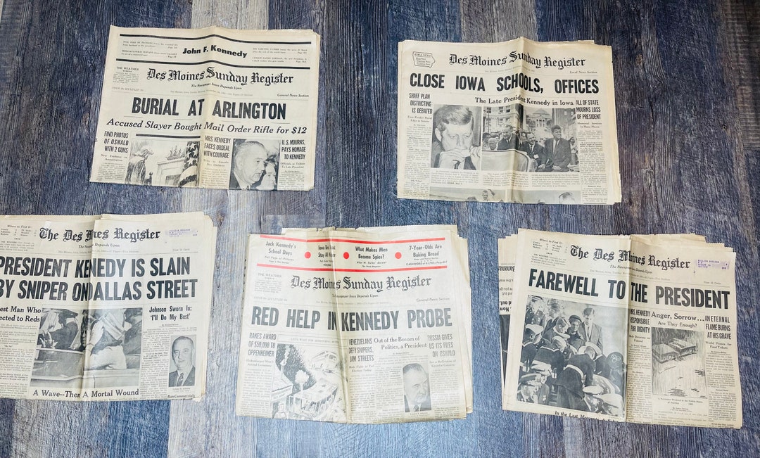 Vintage Des Moines Register Newspaper Kennedy Killed, Vingage Newspaper