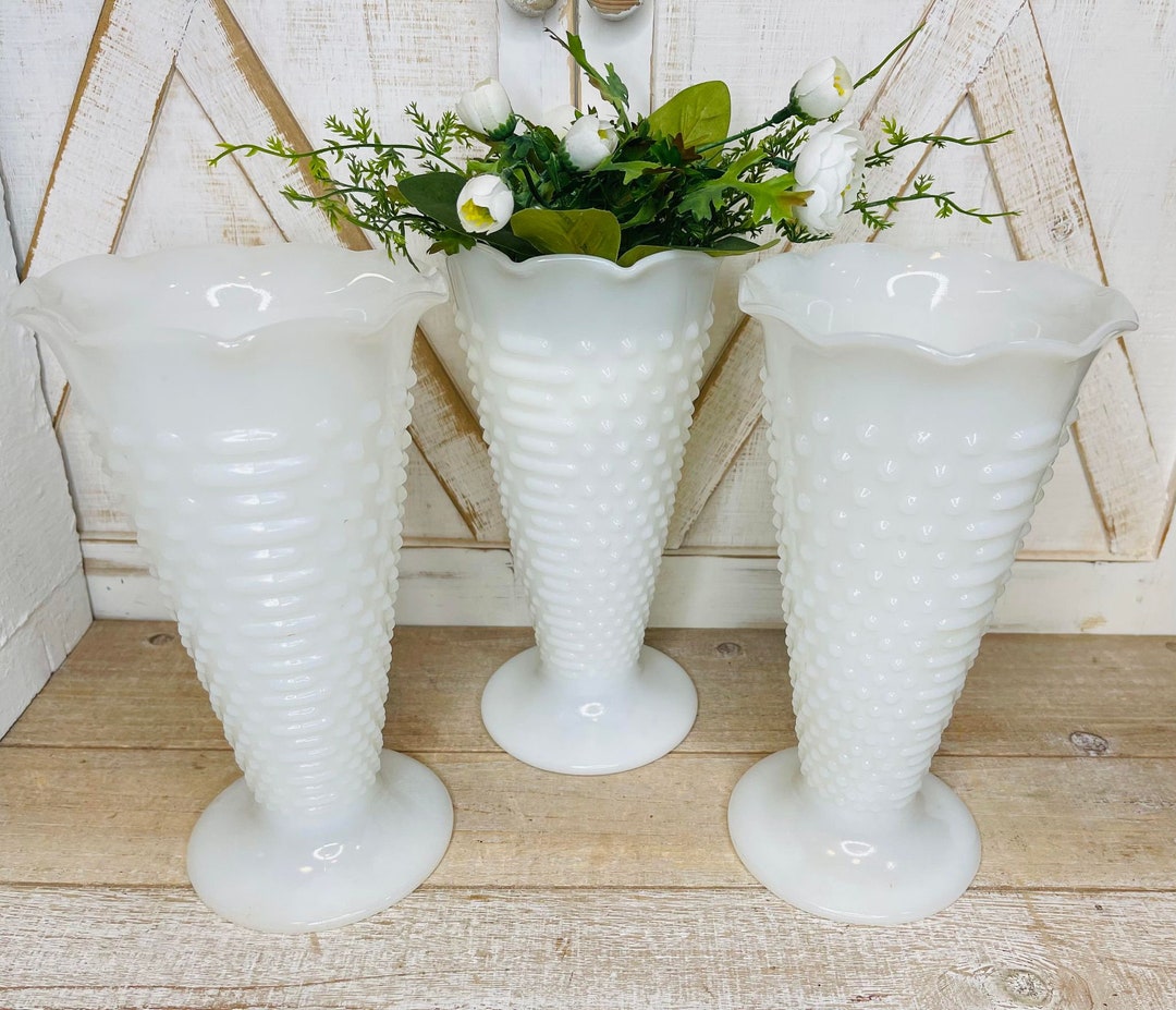 Vintage Milk Glass Flower Vase, Sold Separately, Antique Milk Tall Vase