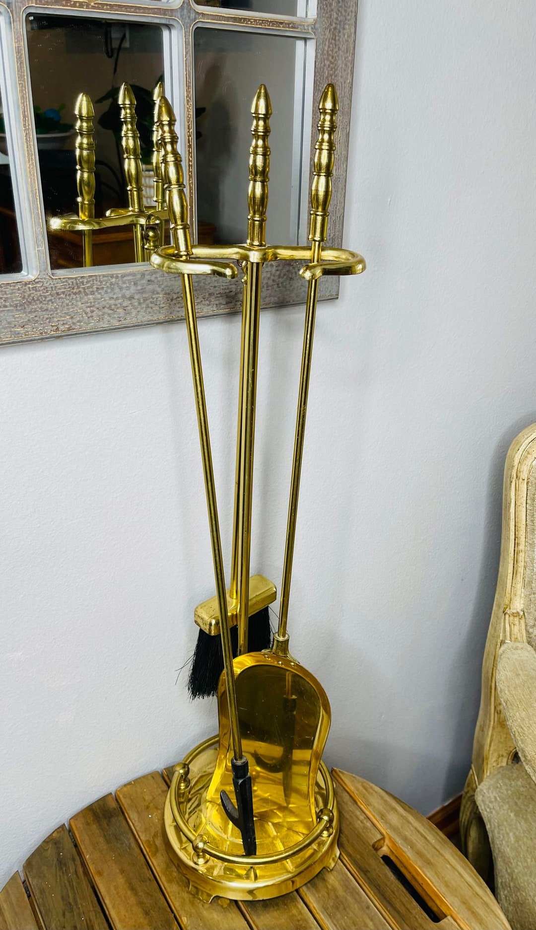 Vintage Brass Fireplace, Set of 4 Fireplace Tools Fireplace Accessories