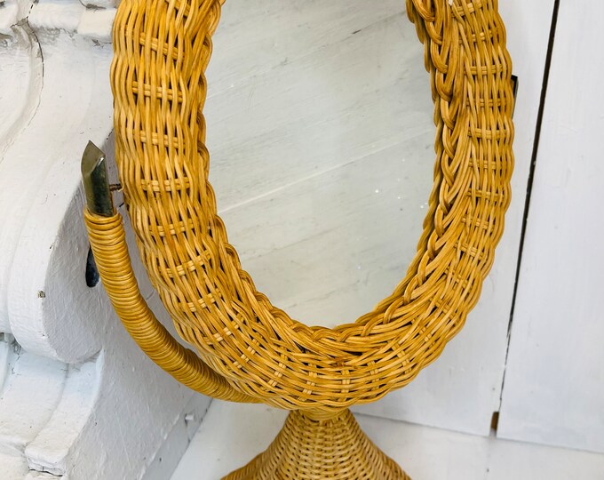 Vintage Wicker Boho Vanity Mirror, Vintage Wicker Vanity Mirror, Boho