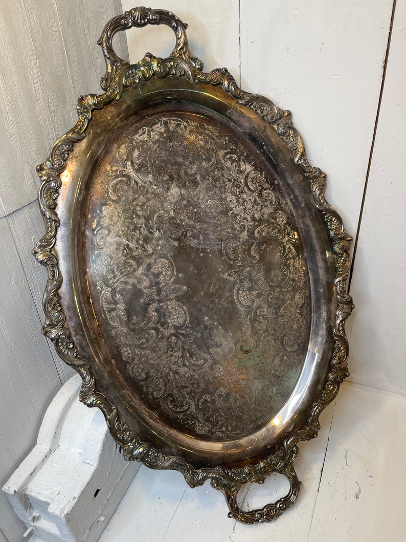 Vintage shops EPC Old English by Poole Silver Plated Tray, 5000, Vintage Serving Tray, Vintage Oval Platter, Farmhouse Decor, Vintage Fancy Tray
