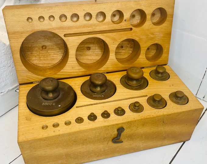Vintage Brass Calibration Test Weight Set, Vintage Boxed Set of Brass