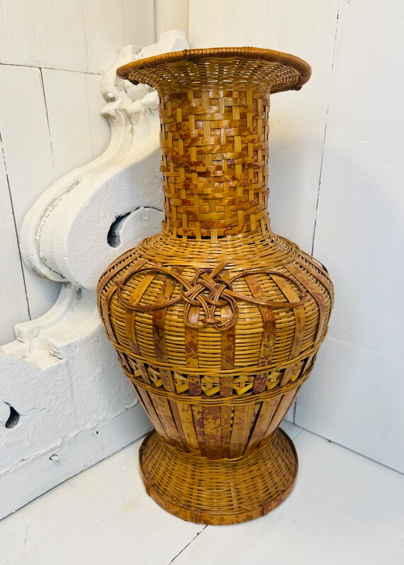 Vintage Wicker Basket Vase Unique Boho Vintage Basket Vase Etsy