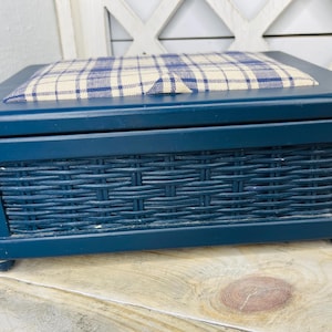 Vintage Blue Sewing Basket, Sewing Gift Idea, Wooden Sewing Box, Vintage Sewing Basket, Retro Sewing Basket