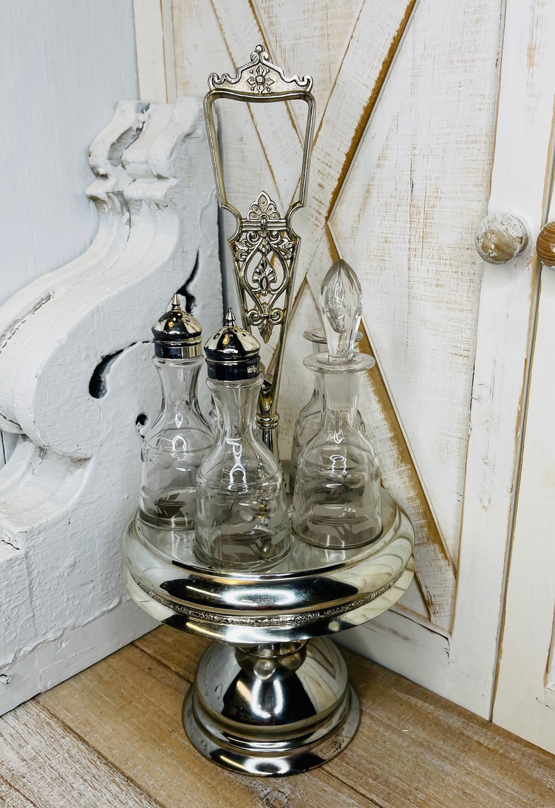 Vintage Dining Room Silver Plated Condiment Holder, Condiment Display