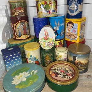 Vintage M&M&#39;s Tin, Vintage 1950s Easter Bunny Tin, Nestle Toll House Tin Container, Sold Separately, Daher Tin, Vintage Apple Shaped Tin