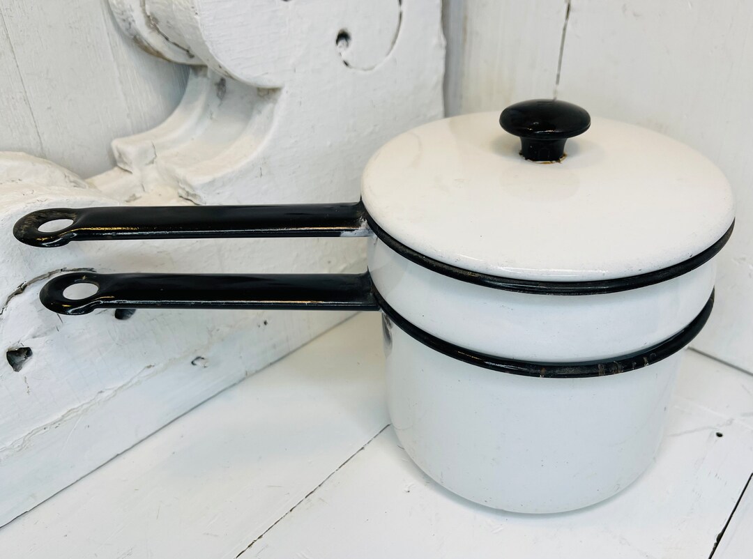 Vintage White Enamel Pot Vintage White Enamel Pot With Lid Etsy