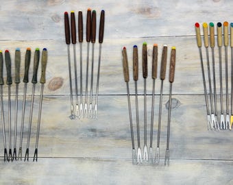 Vintage Set of Fondue Forks, Vintage Fondue Forks, Colorful Fondue Forks, Retro Appetizer Tools, Retro Fondue Forks