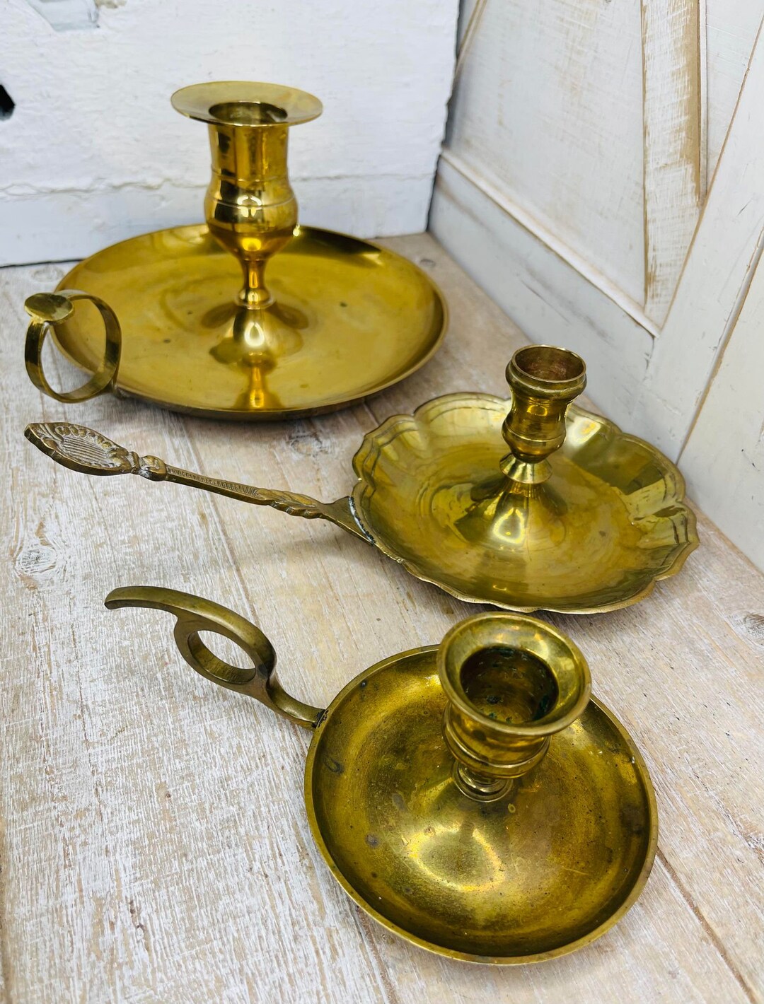 Vintage Candle Stick With Handle, Vintage Brass Candle Stick, Antique