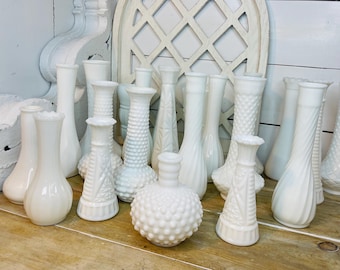 Vintage Milk Glass Flower Vase, Farmhouse Home Decor, 1950s Bouquet Holder, Avon Hobnail Perfume Bottle, Decorative Bowl, Retro Floral Dish