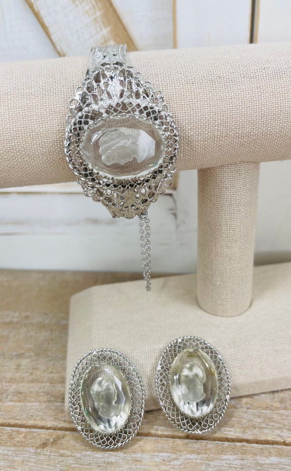 Vintage Clear Stone Silhouette Clip On Earrings, … - image 1