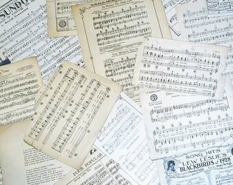 Vintage Music Sheets, 10 Large Vintage Music Sheets, Antique Musical Sheets, 1920s, Music Sheet Decor, Vintage Sheet Music