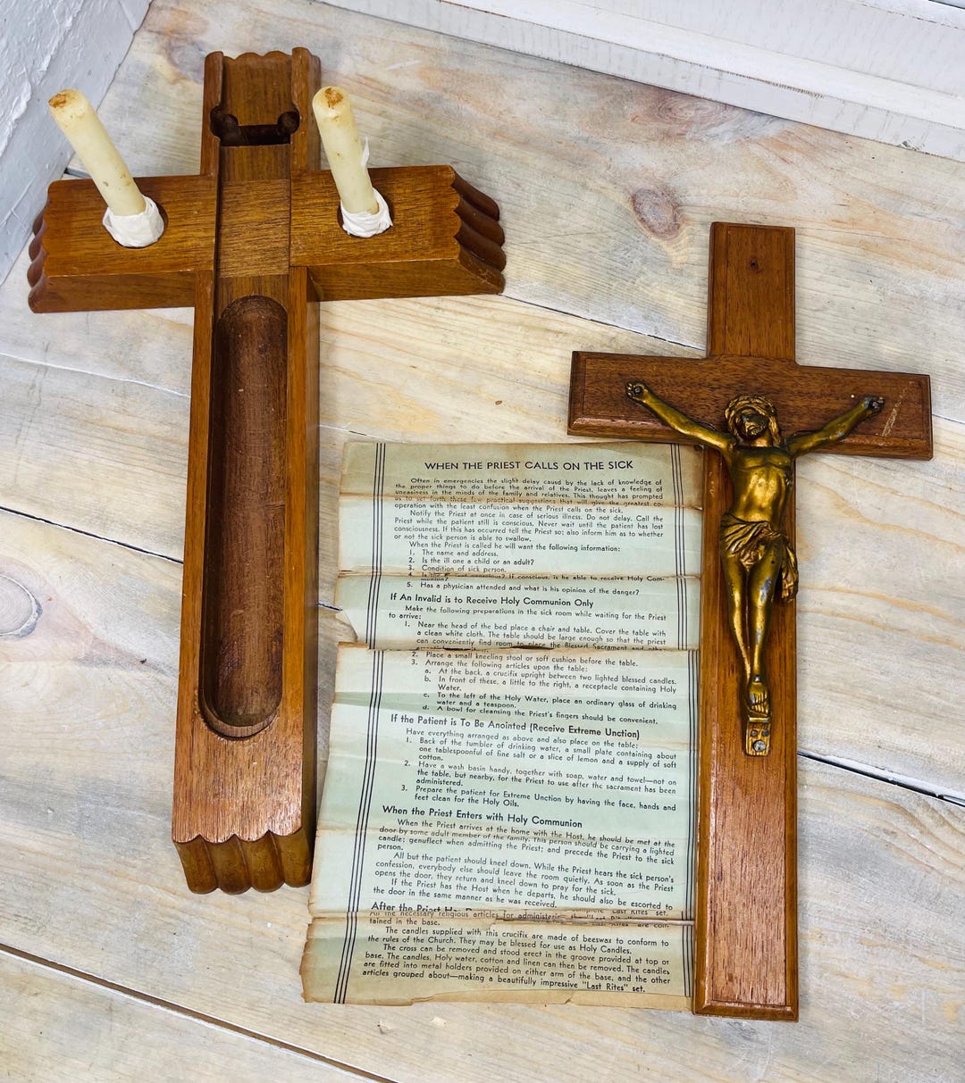 Vintage Wooden Last Rites Crucifix With Brass Jesus, Vintage Crucifix ...