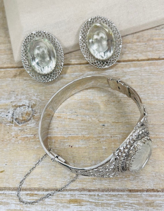 Vintage Clear Stone Silhouette Clip On Earrings, … - image 5