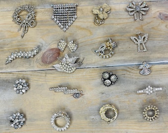 Vintage Costume Silver Tone & Pearl Brooch, Antique Pearl Brooch, Costume Pearl Brooch, Sold Separately, Vintage Costume Pearl Brooch