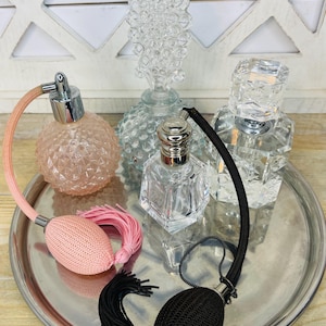 Vintage Crystal Perfume Atomizer Bottle, Vintage Black Bulb & Tassel Crystal Large Bottle, Sold Separately