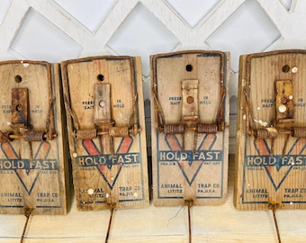 Piège à souris en bois Hold Fast vintage, vendu séparément, Piège à souris en bois vintage pour rongeurs