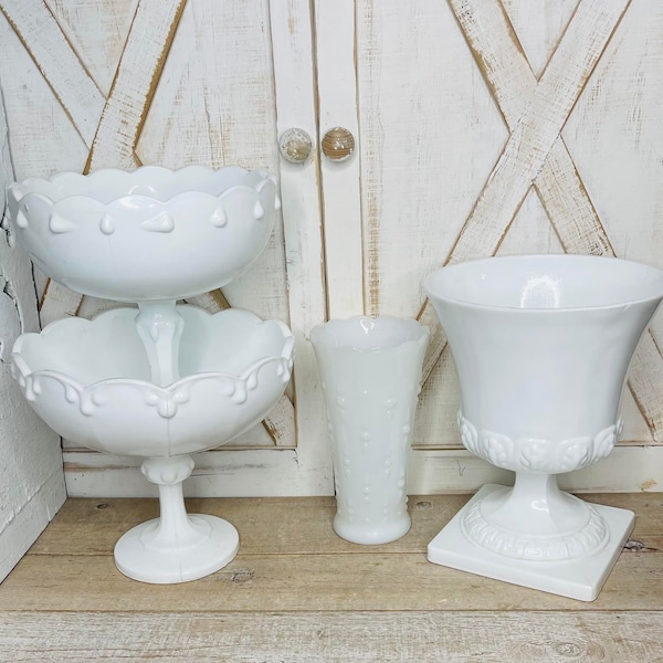 Vintage Milk Glass Flower Vase, Sold Separately, Antique Milk Tall Vase, Vintage Farmhouse Decor, Antique Milk Glass