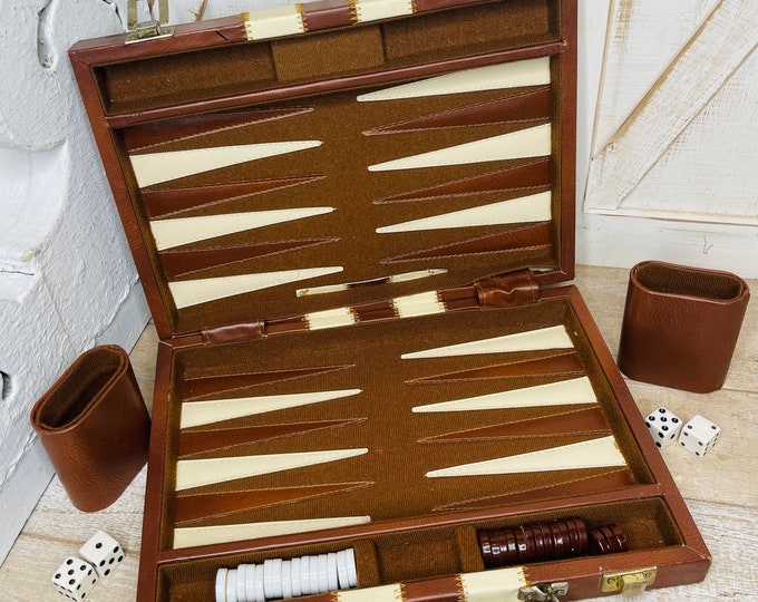 Vintage Backgammon Set, Retro Game, Vintage Backgammon Set in Carrying Case, Complete Set