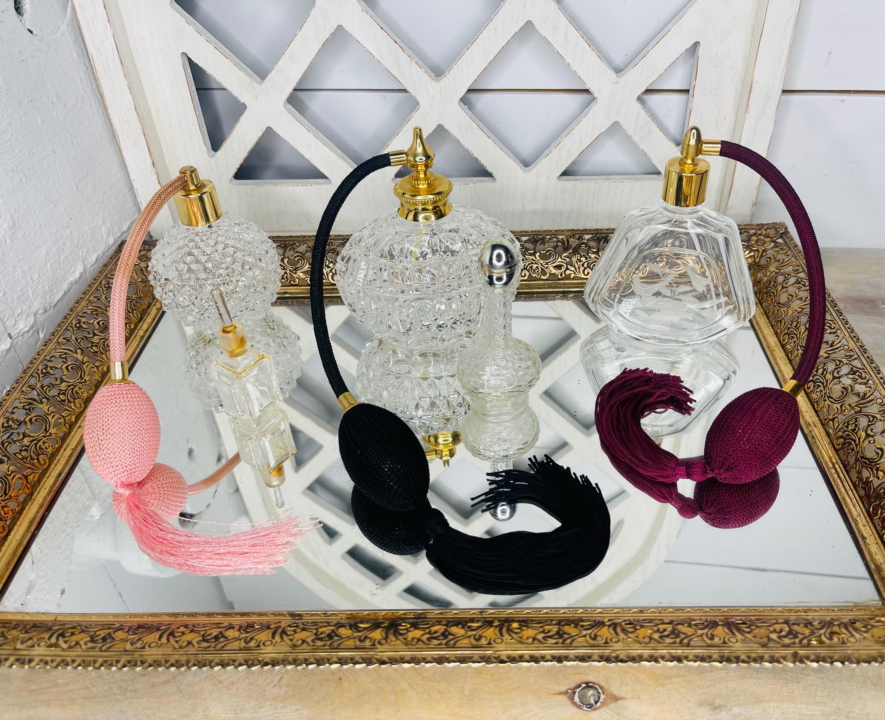 Vintage Crystal Perfume Atomizer Bottle, Vintage Black Bulb & Tassel Crystal Large Bottle, Sold Separately