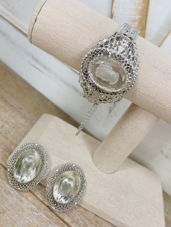 Vintage Clear Stone Silhouette Clip On Earrings, … - image 2