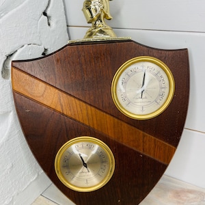 Vintage Knight Themed Wooded Weather Station Barometer Thermometer