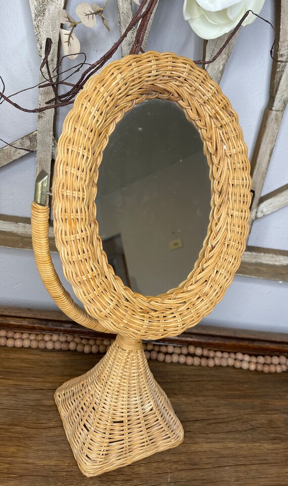 Vintage Wicker Boho Vanity Mirror Vintage Wicker Vanity Etsy