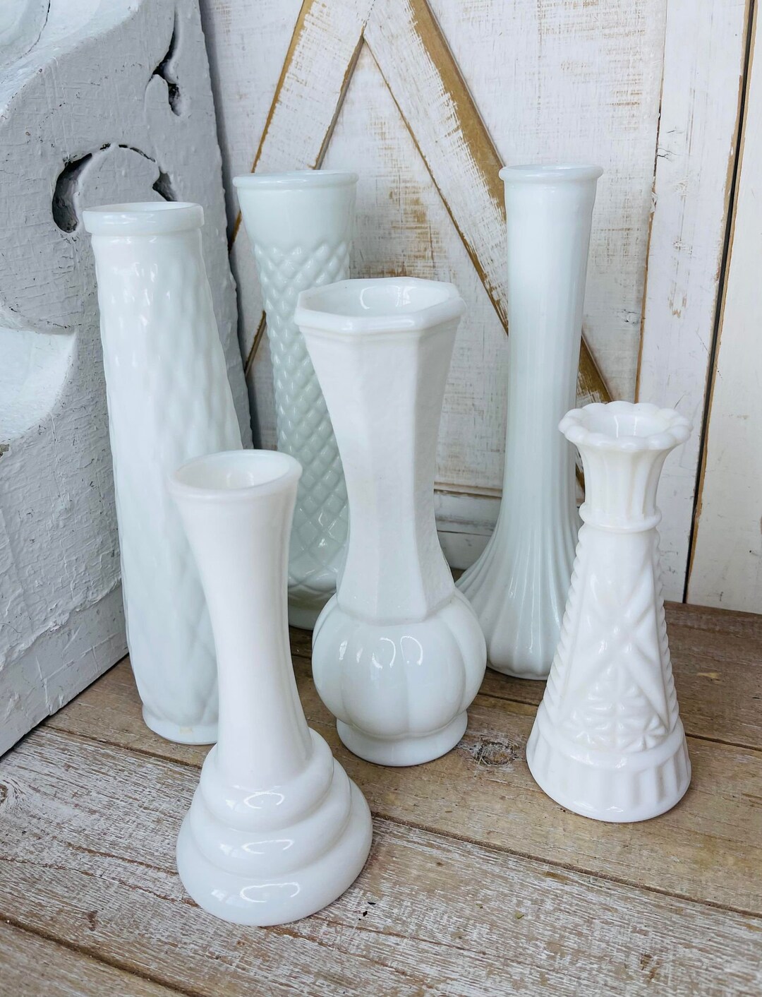 Vintage Milk Glass Flower Vase, Sold Separately, Antique Milk Tall Vase