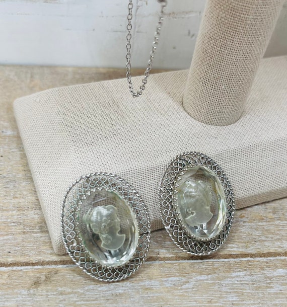 Vintage Clear Stone Silhouette Clip On Earrings, … - image 3