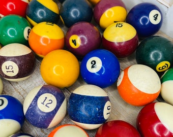 Vintage Pool Balls, Vintage Assorted Billiards Game Room, Man Cave Home Decor, Assorted Vintage Rustic Pool Balls, Retro Pool Balls