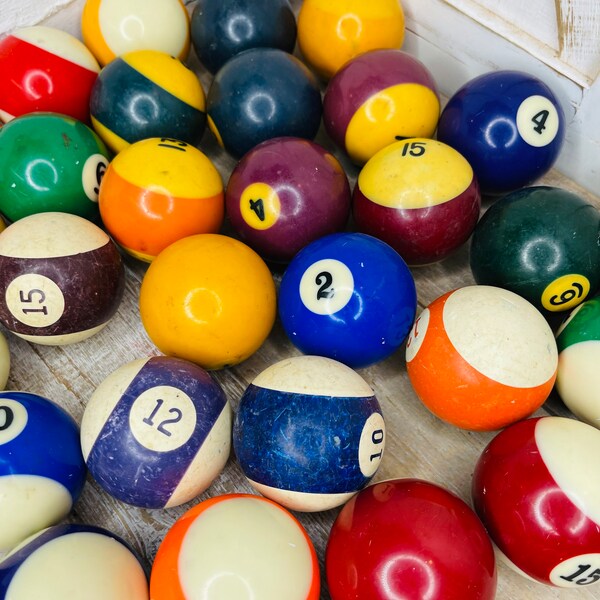 Vintage Pool Balls, Vintage Assorted Billiards Game Room, Man Cave Home Decor, Assorted Vintage Rustic Pool Balls, Retro Pool Balls