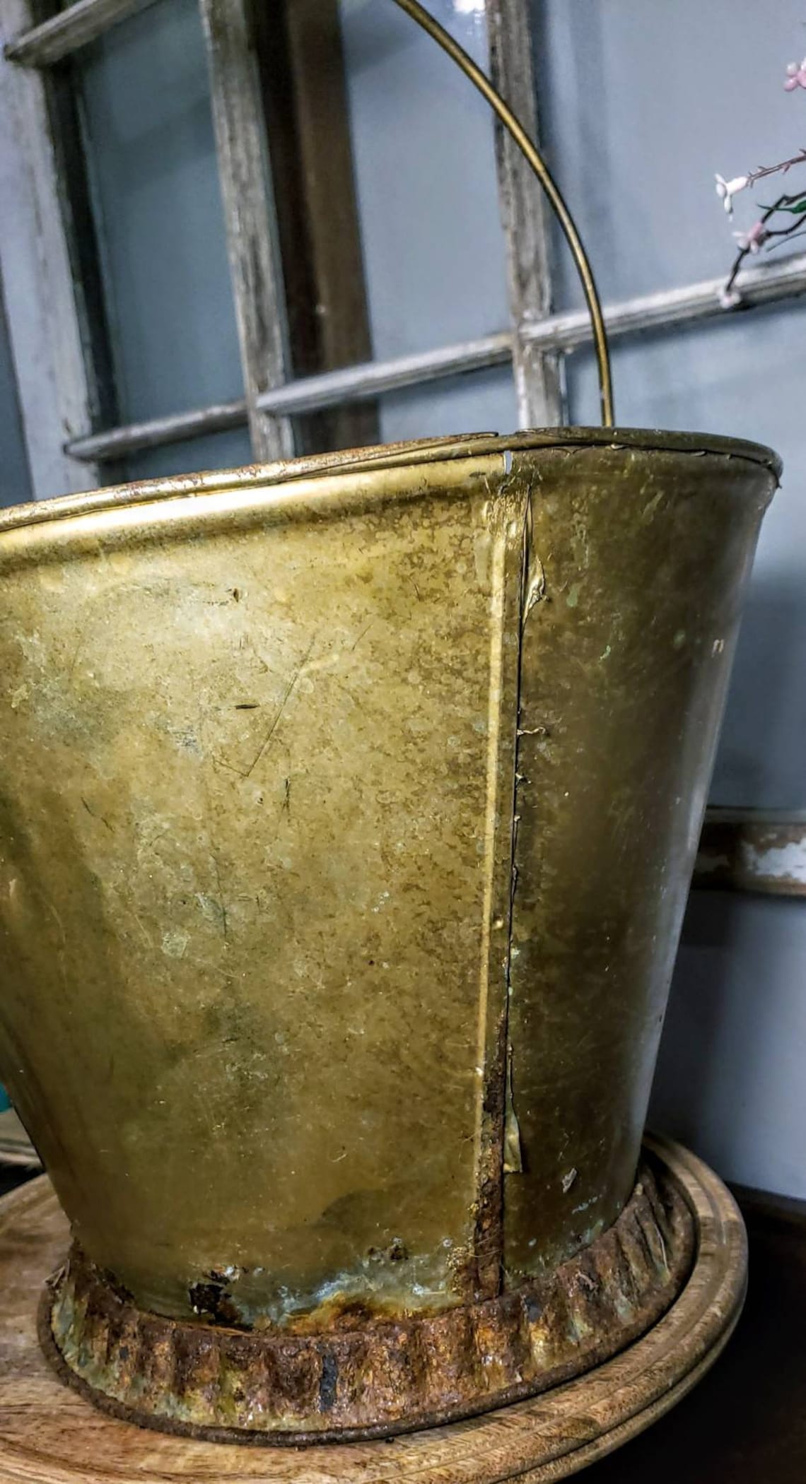 Vintage Metal Water Bucket Vintage Gold Metal Watering Etsy UK