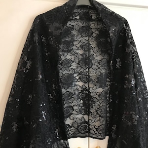 Black sequins lace net wrap scarf wedding party special occasion shawl shrug one size