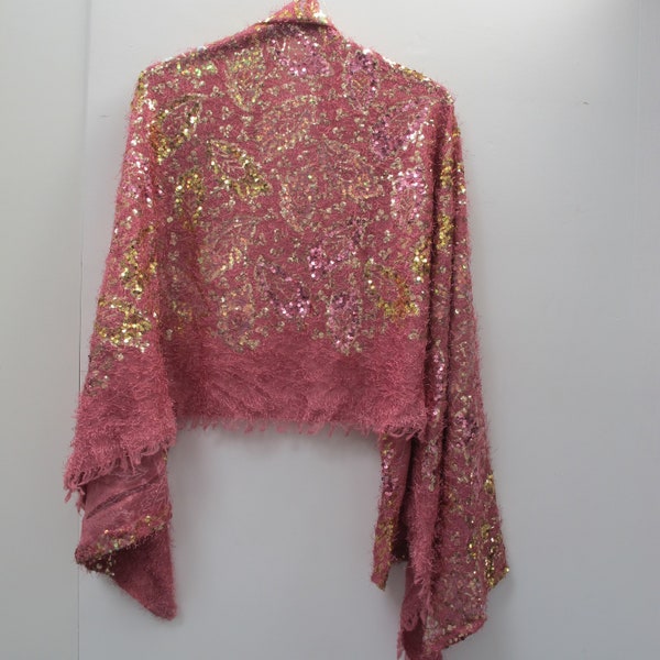Pink and gold sequins wrap scarf pashmina wedding party special occasion shawl shrug one size