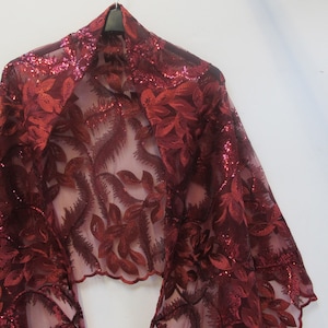 Russet red sequins organza fabric wrap scarf wedding party special occasion shawl shrug one size