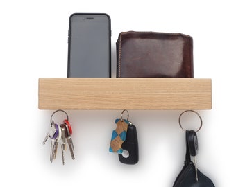 MUDESO - "The Key" magnetisches Schlüsselbrett aus Holz mit Ablage, Schlüsselboard, Schlüsselhalter, Schlüsselorganizer, Eichenholz