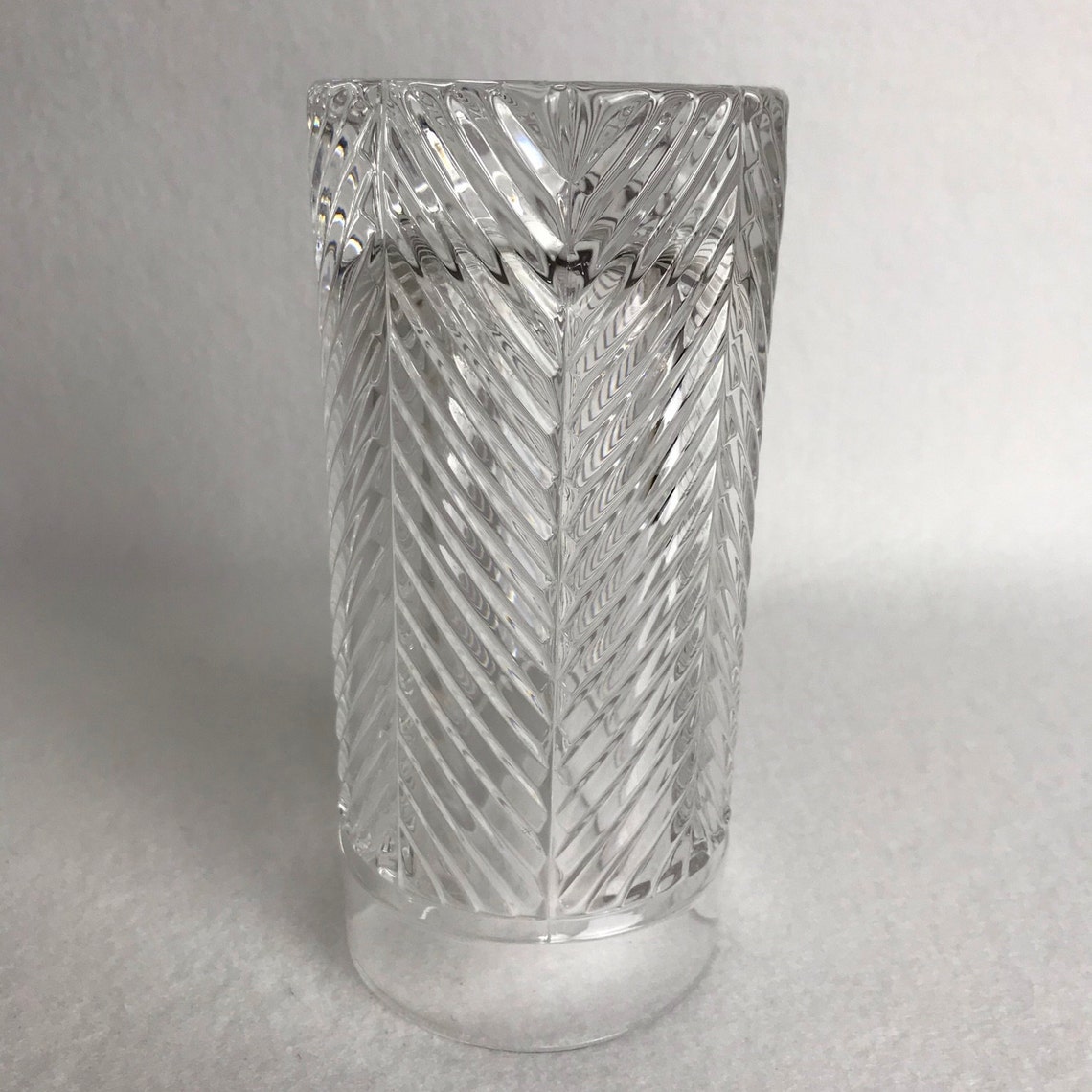 Cut Glass Herringbone Round Vase Herringbone Pattern on Small Etsy