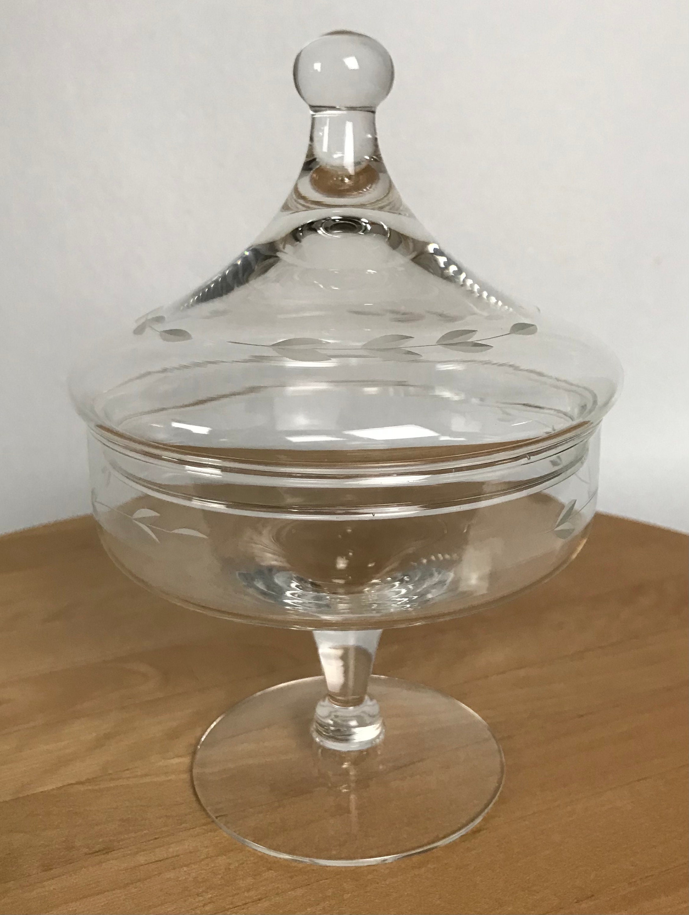 Vintage Glass Footed Bowl with Glass Lid 1950s Glass Bowl Etsy