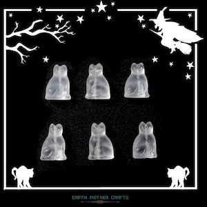 Six (6) 20x14mm CZECH Pressed Glass SITTING CAT Beads ~ Ghostly Frosted Crystal