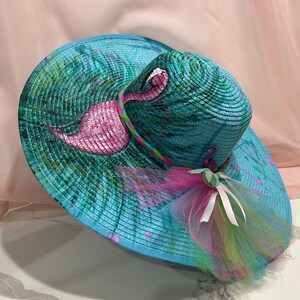 Densley Floppy Wide Brim Hat Straw Sun Protection Amazing Flamingo Embroidered Embroidered Flamingo Sun Hat - Adjustable One Size Fits Most  main image 3