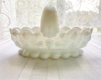 Vintage Westmoreland Paneled Grape Milk Glass Basket
