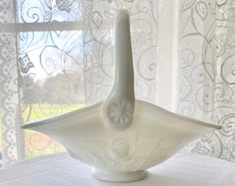 Vintage Westmoreland Rose and Trellis / Rose and Lattice Milk Glass Basket