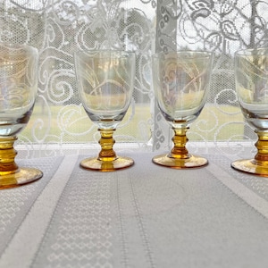 VTG Iridescent Amber Stemmed Cordial Glass Set