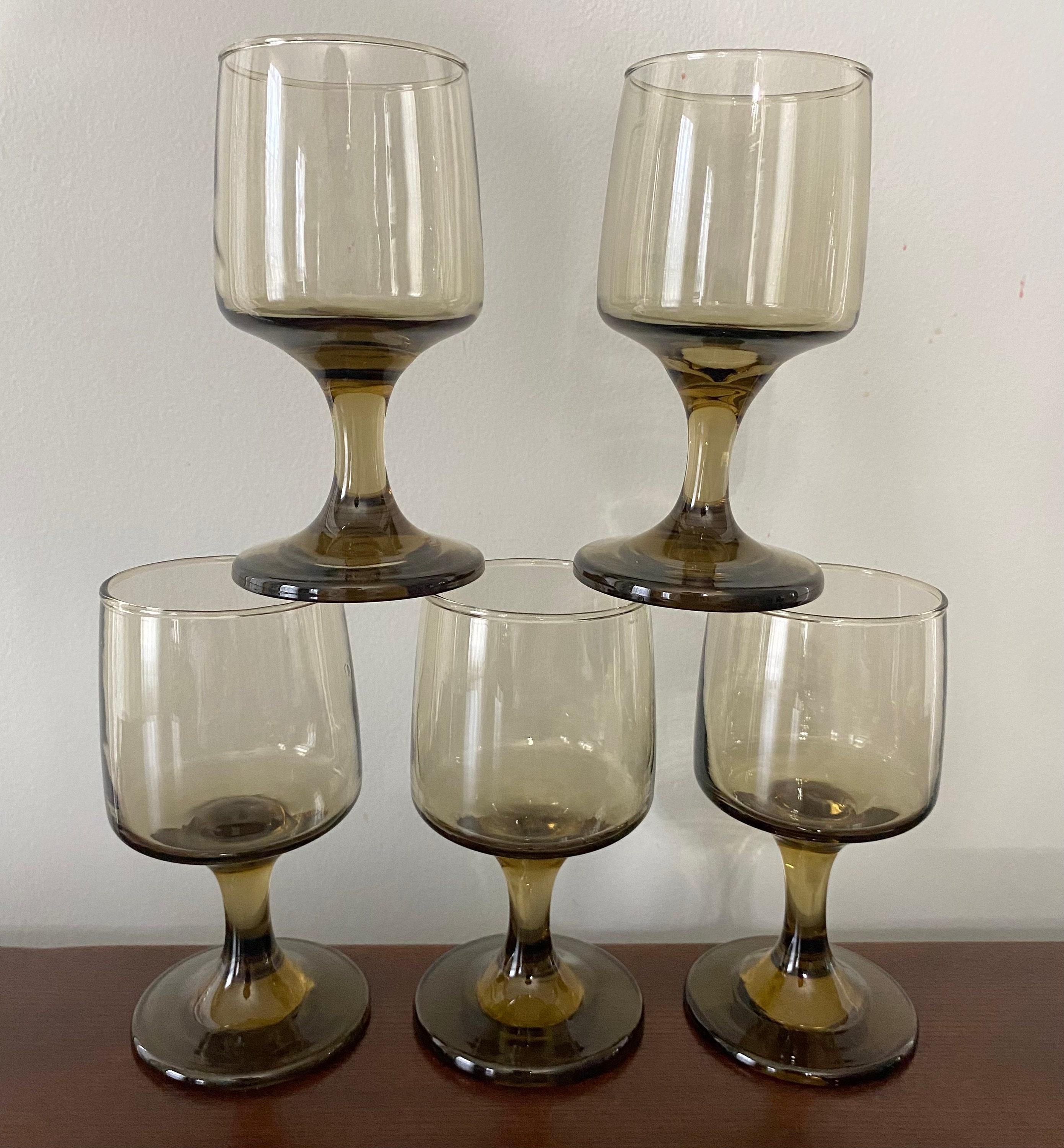 Large and Small Wine Glasses Tawny Accent Goblets Smokey 
