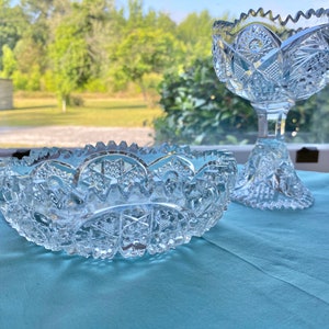 Vintage Brilliant Imperial NUCUT Crystal Bowl & Pedestal Dish with Sawtooth Edge