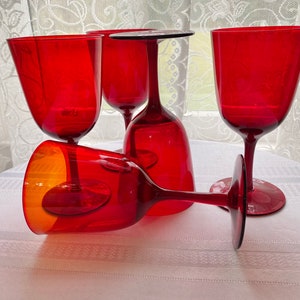 Vintage Ruby Sunrise Goblet Set of Four