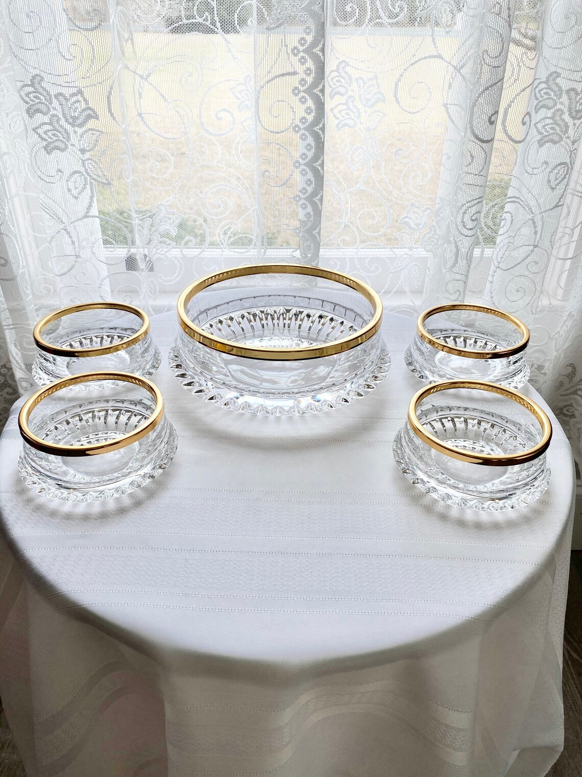 Vintage Lead Crystal Brama Serving Bowl Set Handmade in Etsy